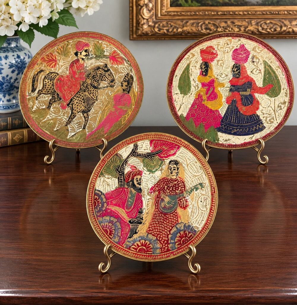 1960's Enamel and Brass Indian Decorative Plates